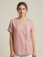 Grace | Relaxed Linen Blouse with Button Detail - Lumina