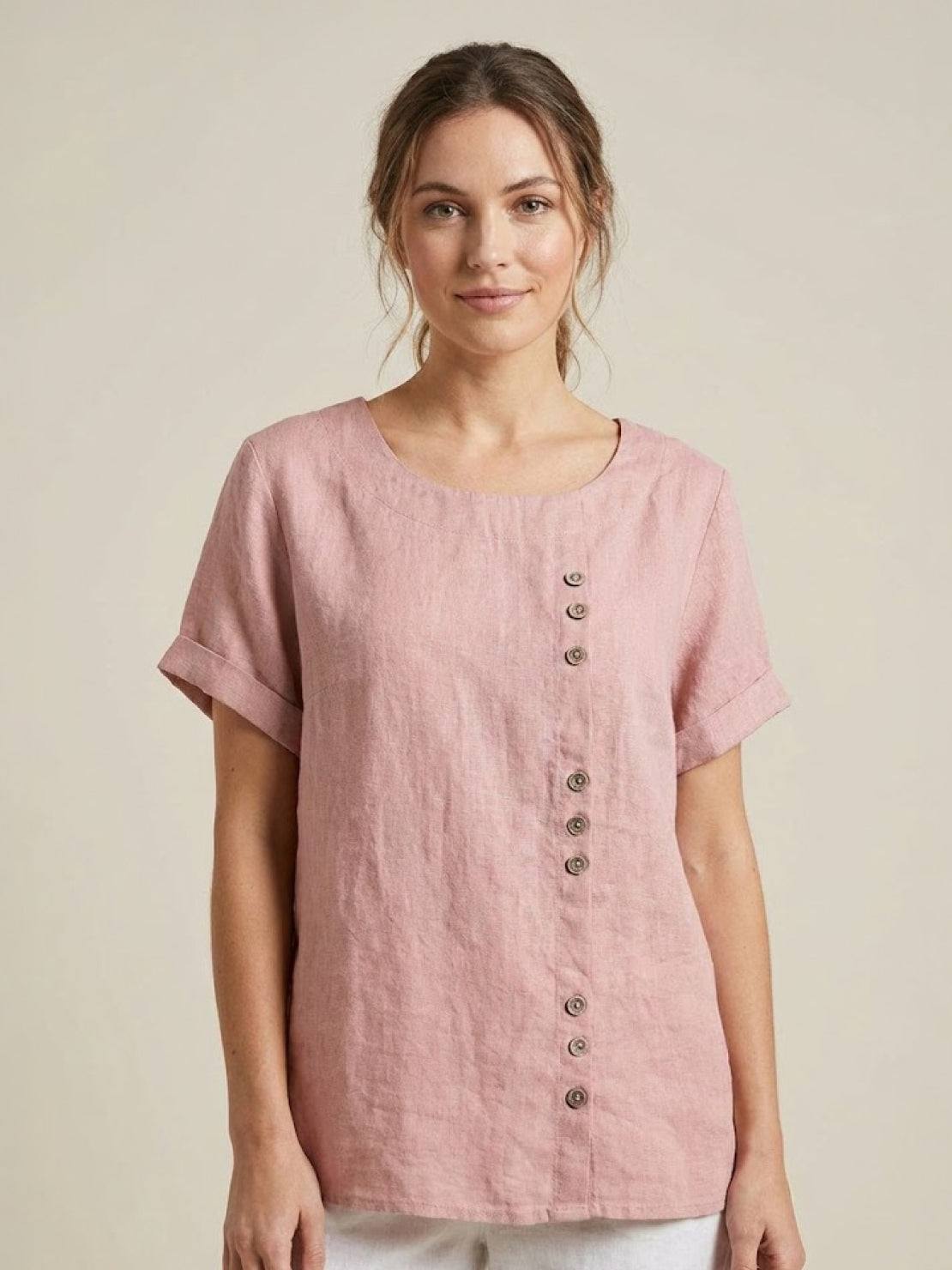 Grace | Relaxed Linen Blouse with Button Detail - Lumina