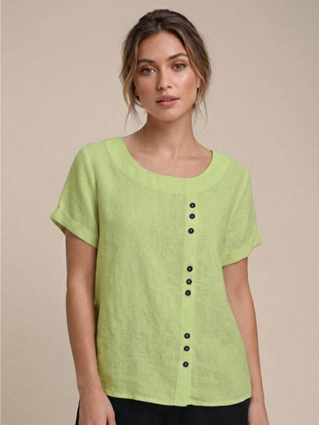 Grace | Relaxed Linen Blouse with Button Detail - Lumina