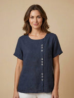 Grace | Relaxed Linen Blouse with Button Detail - Lumina