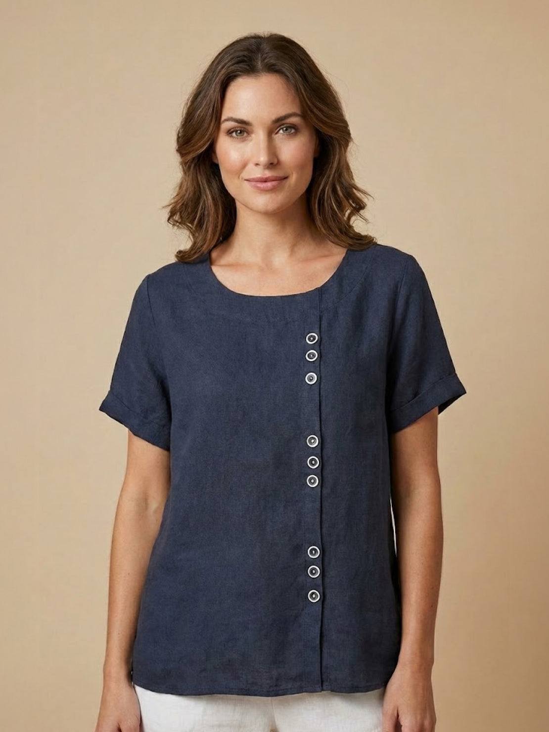 Grace | Relaxed Linen Blouse with Button Detail - Lumina