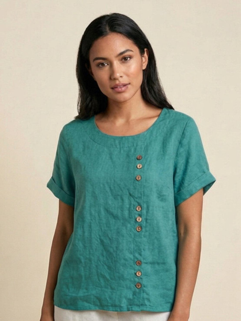 Grace | Relaxed Linen Blouse with Button Detail - Lumina