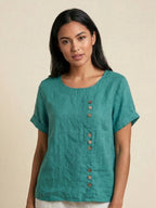 Grace | Relaxed Linen Blouse with Button Detail - Lumina