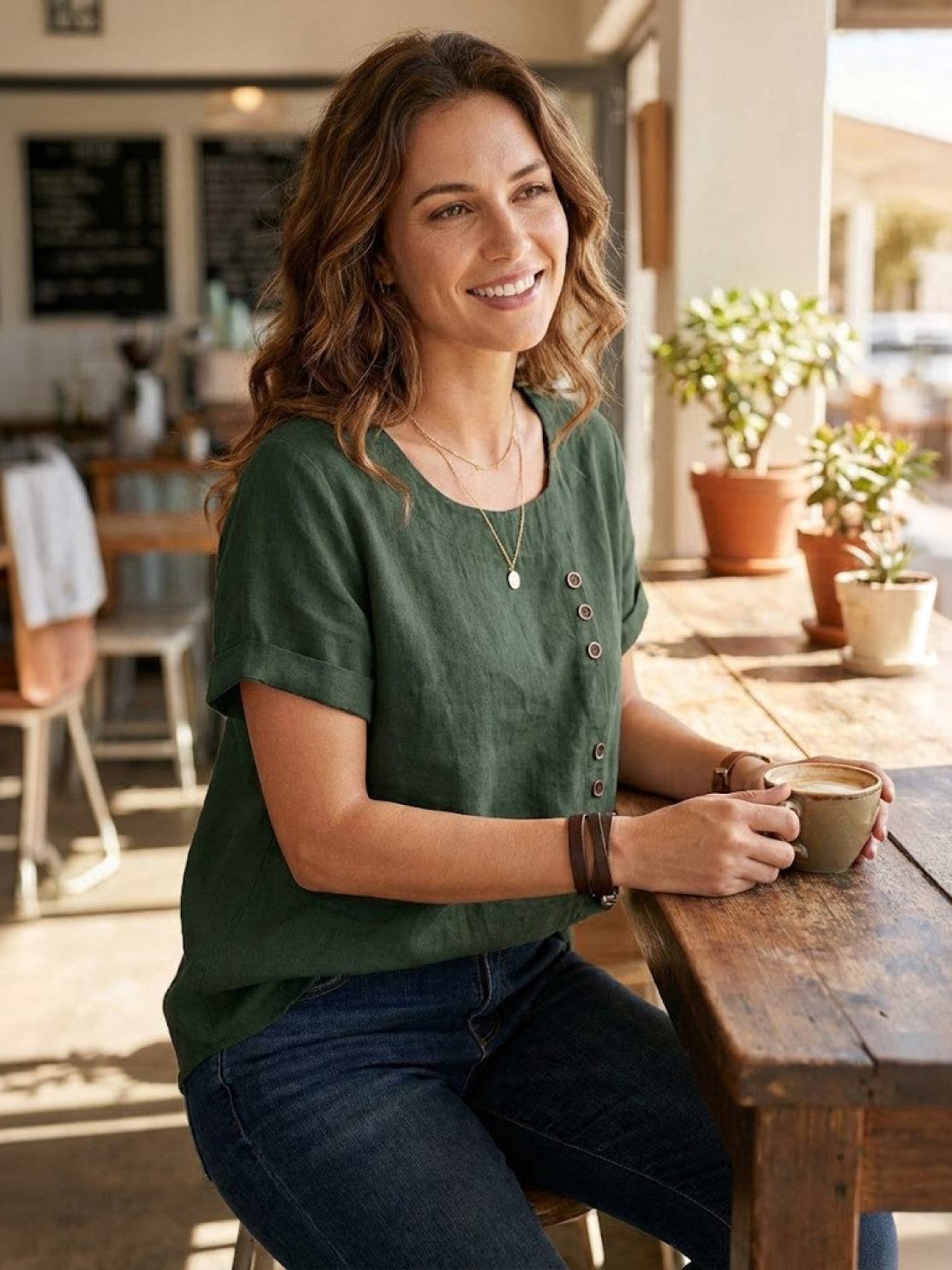 Grace | Relaxed Linen Blouse with Button Detail - Lumina