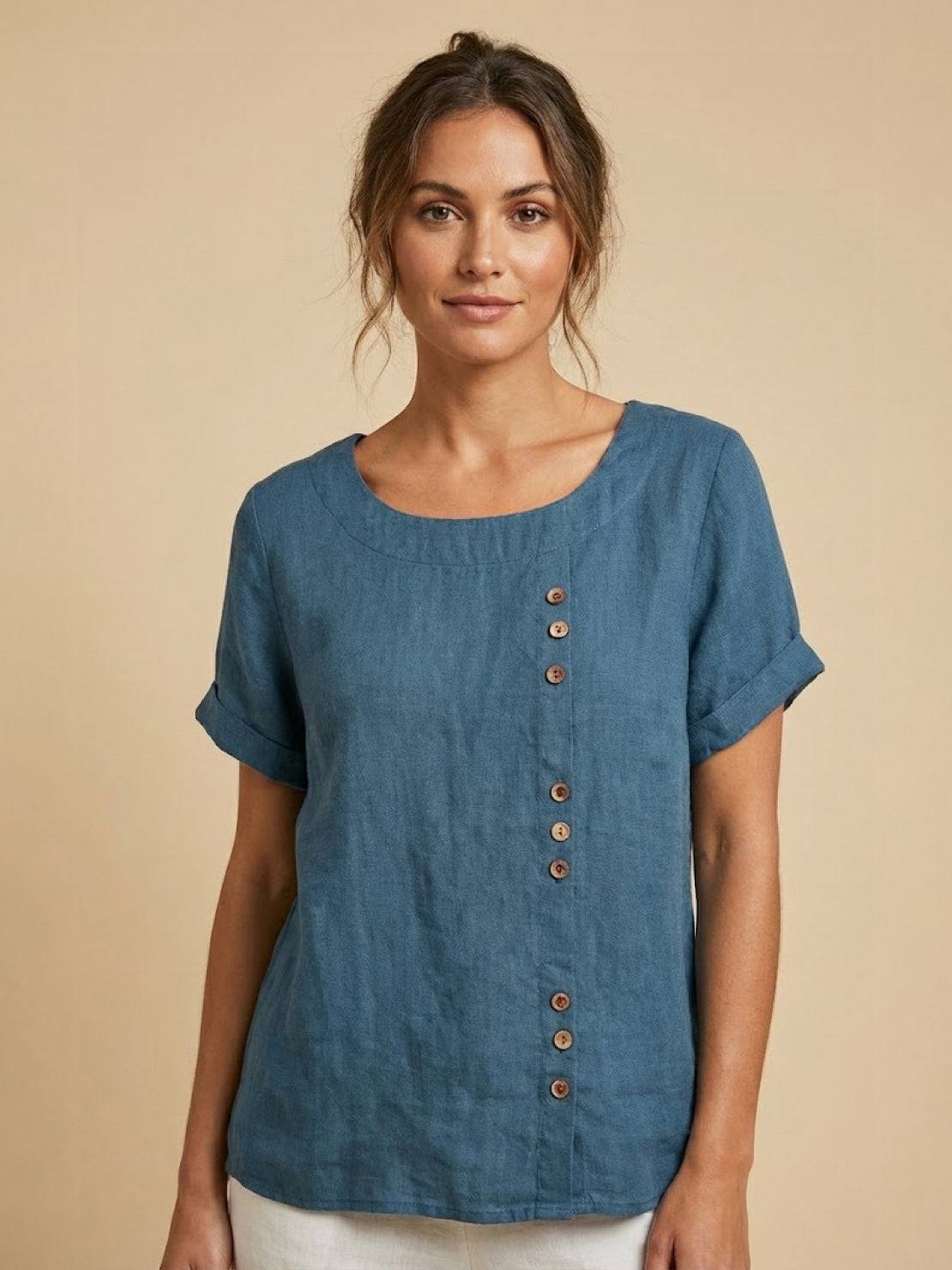 Grace | Relaxed Linen Blouse with Button Detail - Lumina