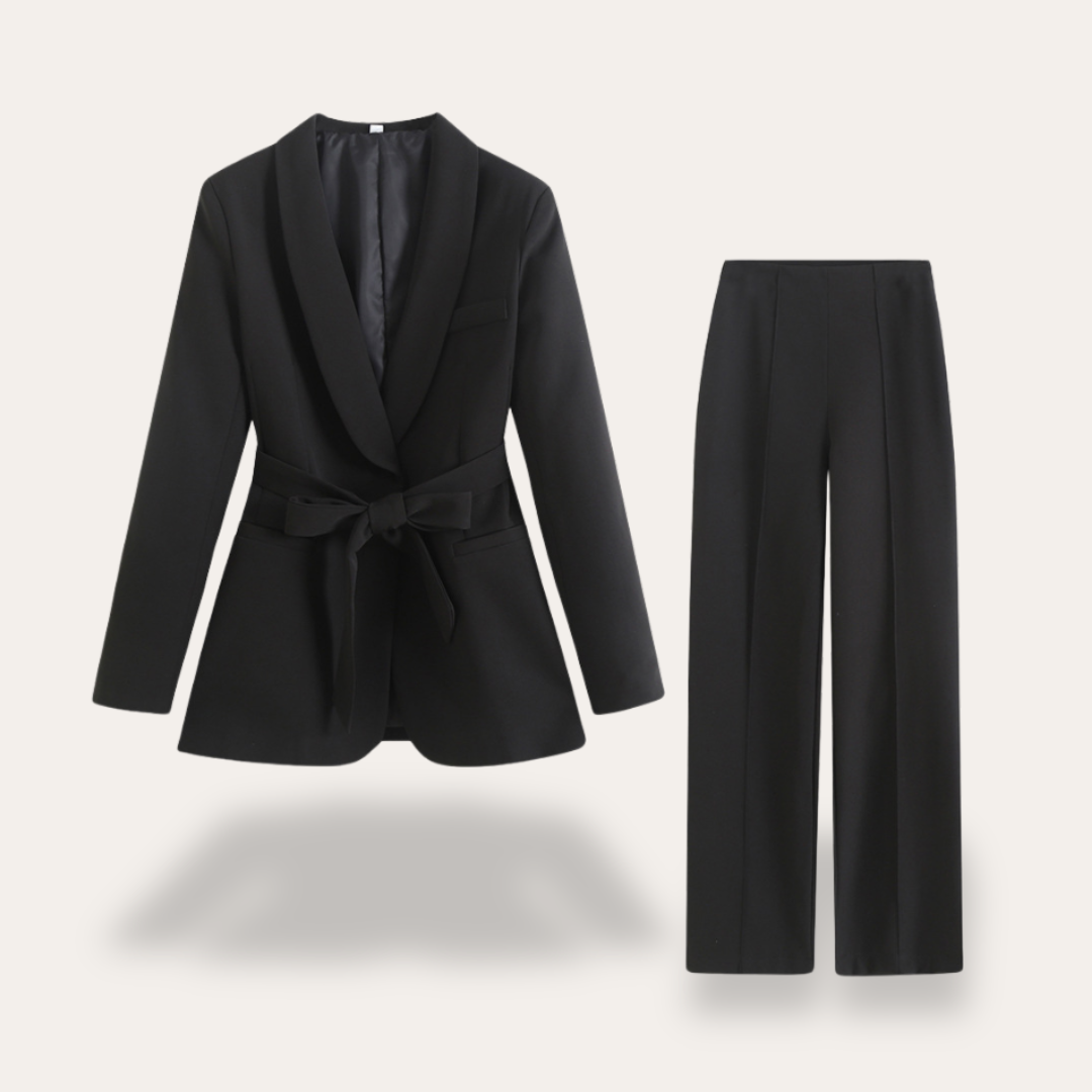 Hazel | Elegant Belted Blazer & Wide Leg Trousers Set for Women - Lumina