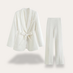 Hazel | Elegant Belted Blazer & Wide Leg Trousers Set for Women - Lumina