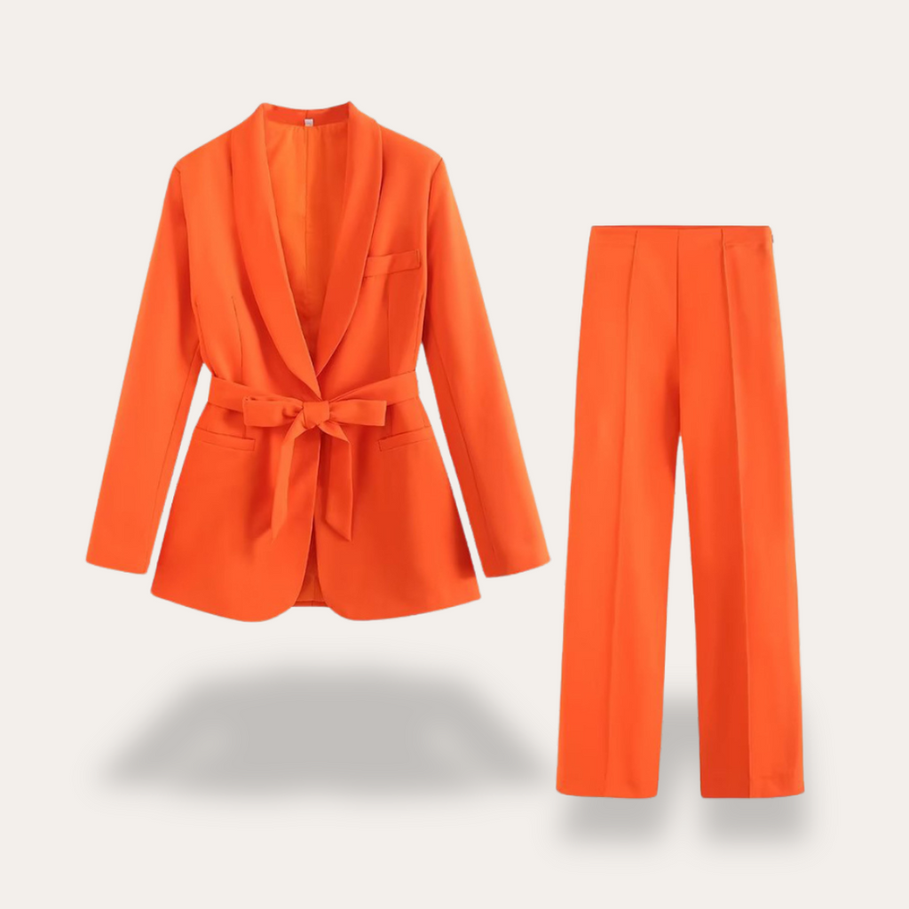 Hazel | Elegant Belted Blazer & Wide Leg Trousers Set for Women - Lumina