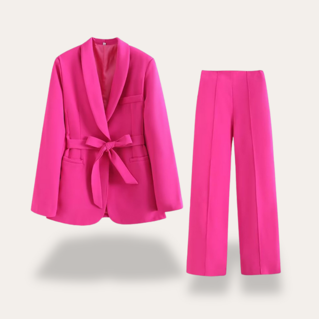 Hazel | Elegant Belted Blazer & Wide Leg Trousers Set for Women - Lumina