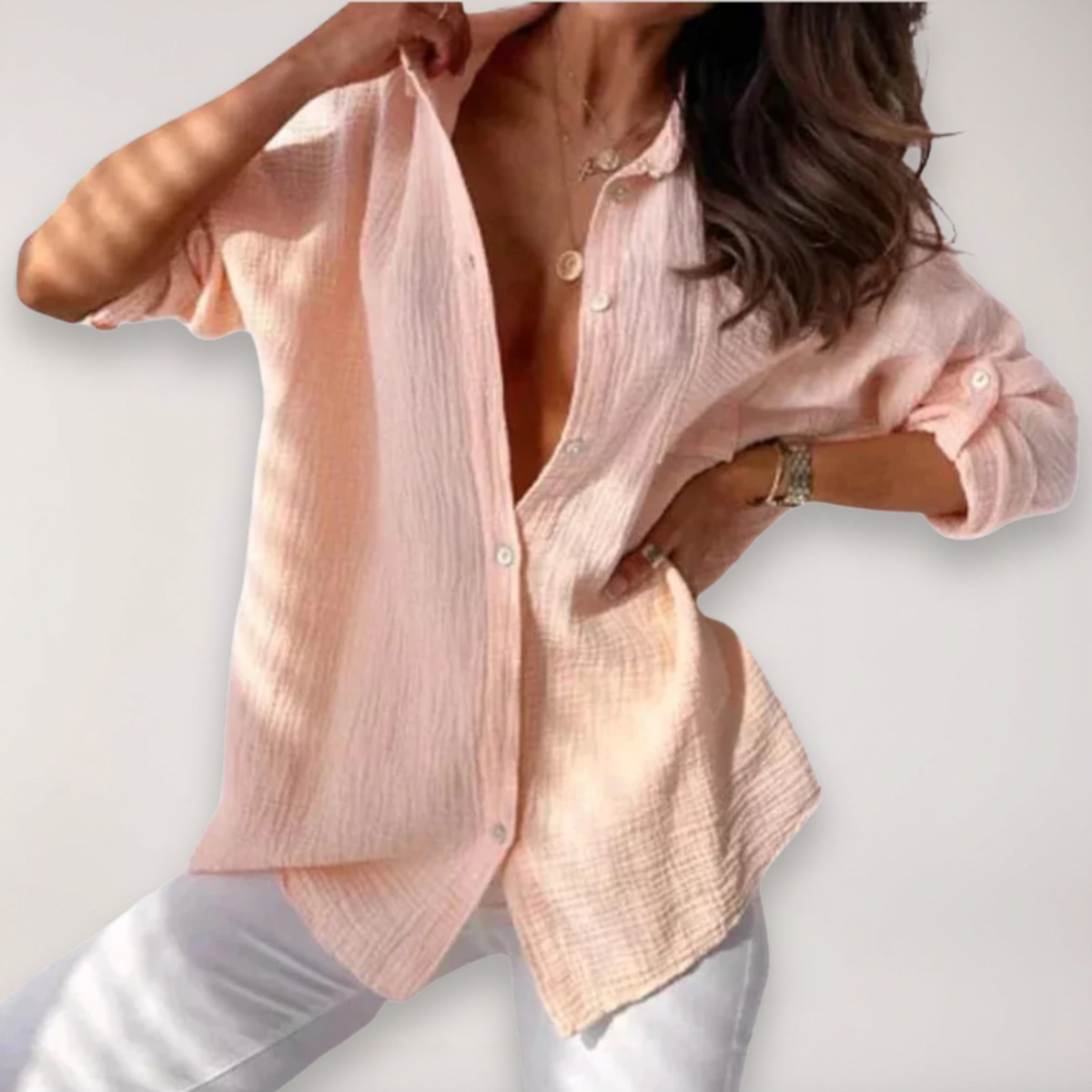Hazel | Relaxed Button Front Shirt with Roll-Up Sleeves - Lumina