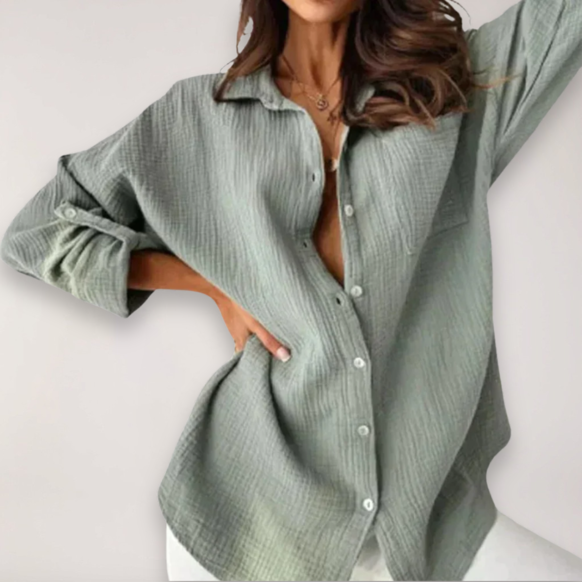 Hazel | Relaxed Button Front Shirt with Roll-Up Sleeves - Lumina
