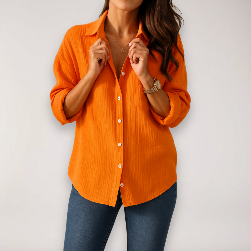 Hazel | Relaxed Button Front Shirt with Roll-Up Sleeves - Lumina