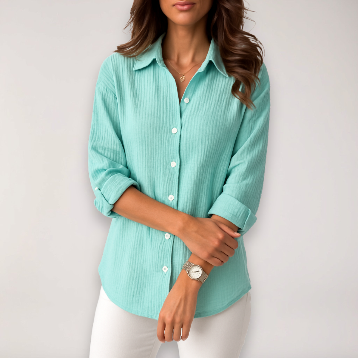 Hazel | Relaxed Button Front Shirt with Roll-Up Sleeves - Lumina