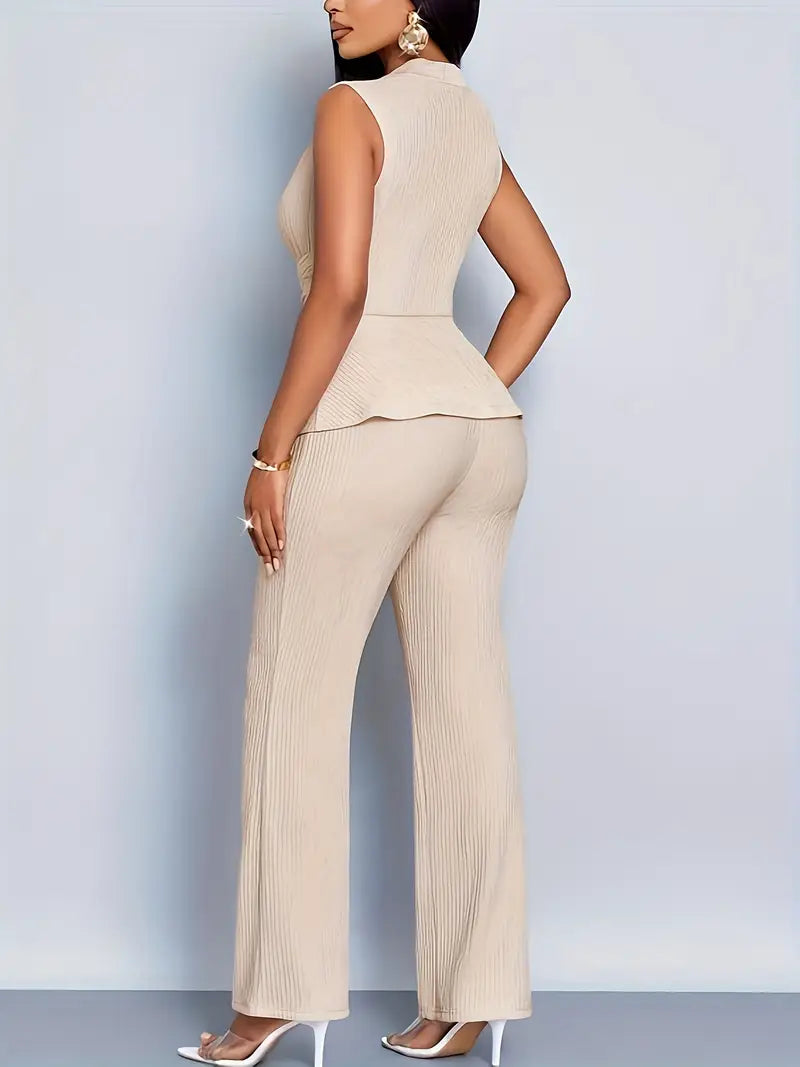 Isabella | Elegant Peplum Top with Flowing Trousers + Two Piece Pants Set - Lumina
