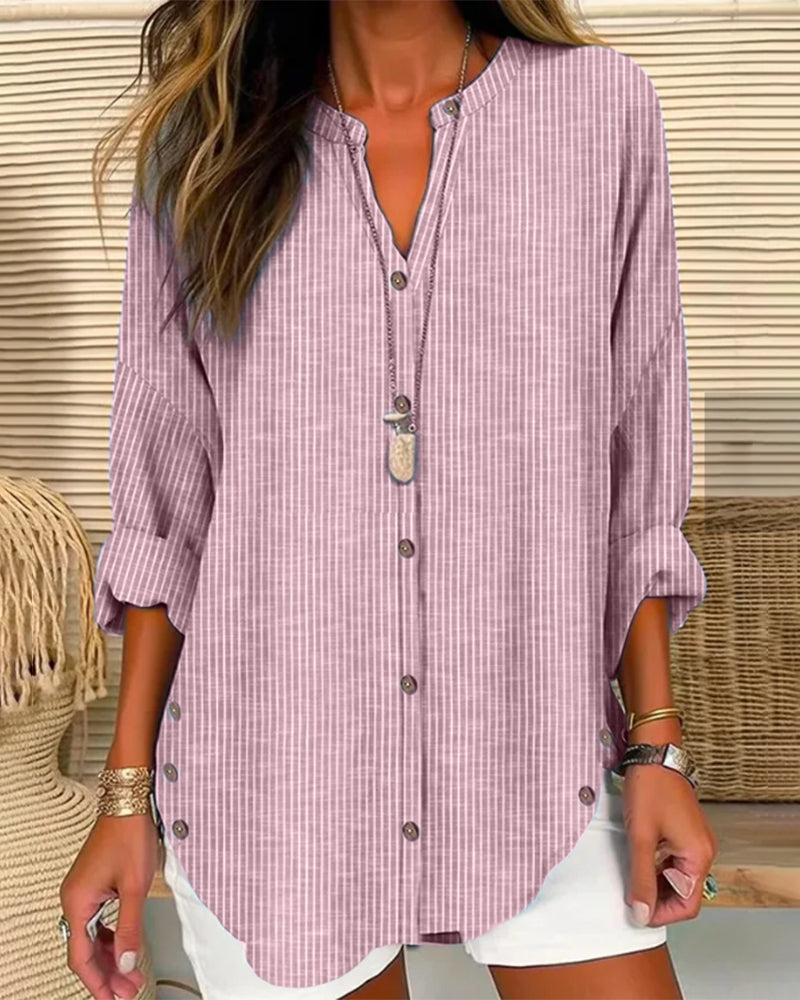 Isabella | Relaxed Striped Blouse with Button Front - Lumina