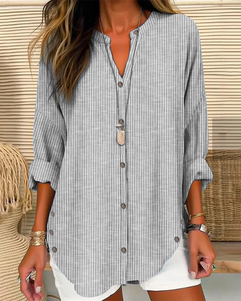 Isabella | Relaxed Striped Blouse with Button Front - Lumina