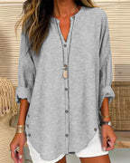 Isabella | Relaxed Striped Blouse with Button Front - Lumina