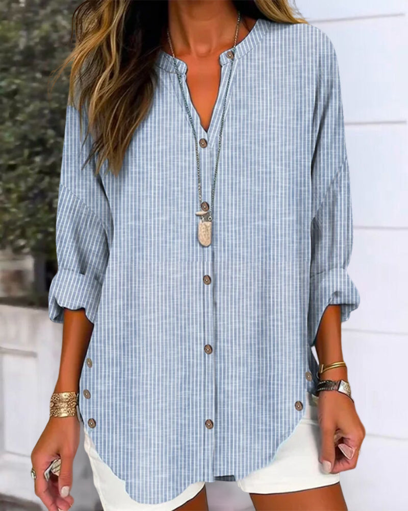 Isabella | Relaxed Striped Blouse with Button Front - Lumina