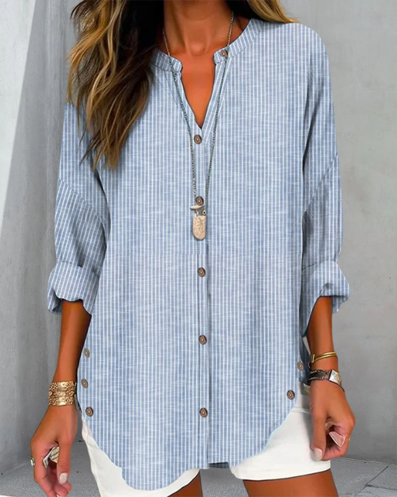 Isabella | Relaxed Striped Blouse with Button Front - Lumina