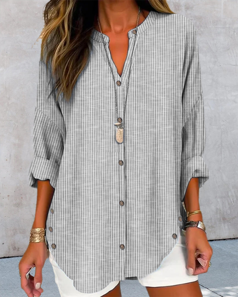 Isabella | Relaxed Striped Blouse with Button Front - Lumina