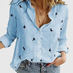 Isabella | Relaxed V Neck Blouse with Button Front - Lumina