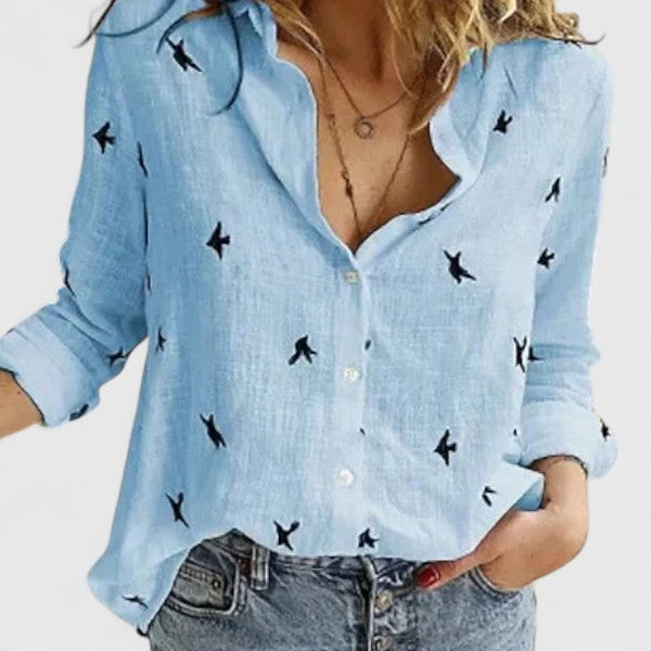 Isabella | Relaxed V Neck Blouse with Button Front - Lumina