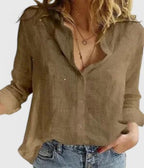 Isabella | Relaxed V Neck Blouse with Button Front - Lumina