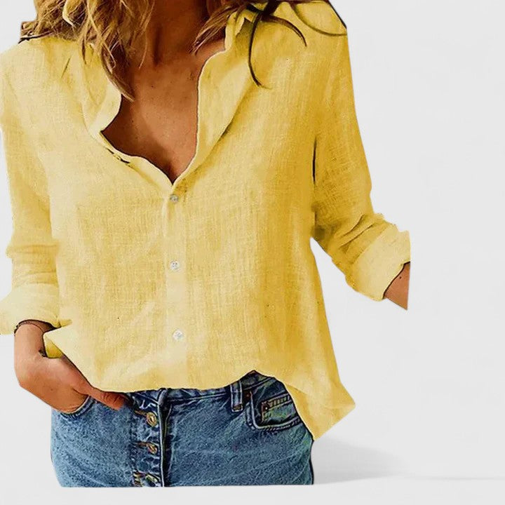 Isabella | Relaxed V Neck Blouse with Button Front - Lumina