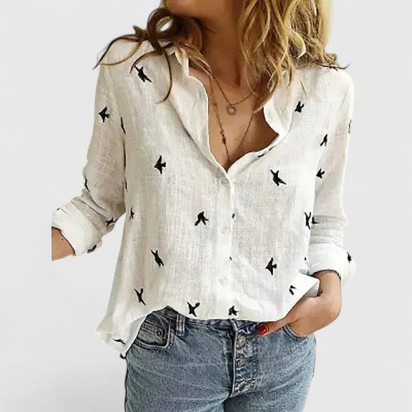 Isabella | Relaxed V Neck Blouse with Button Front - Lumina