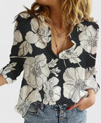 Isabella | Relaxed V Neck Blouse with Button Front - Lumina