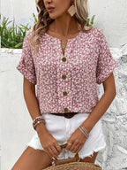 Joanna | Relaxed Floral Blouse with Button Front - Lumina