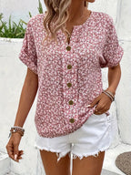Katie | Relaxed Printed Button Top with Feminine Touch - Lumina