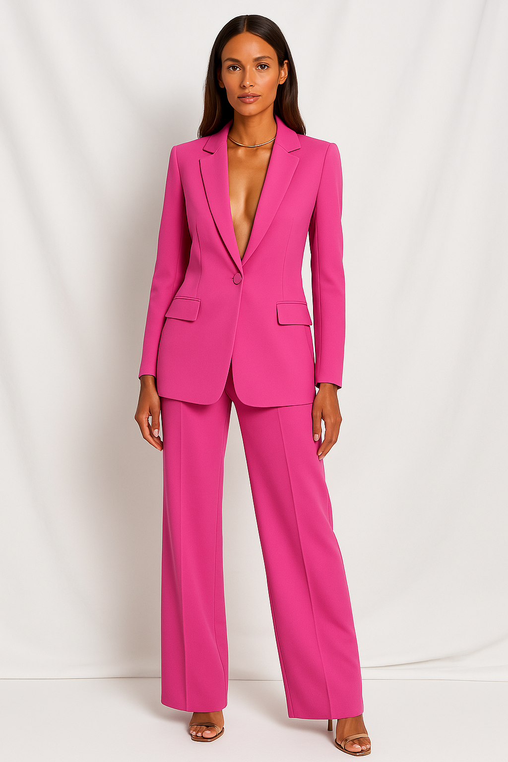 Olivia | Tailored Trouser Suit Set with Plunging Neckline - Lumina