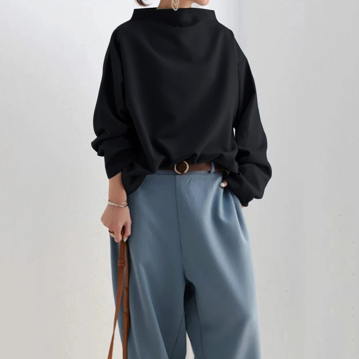 Rachel | Elegant High-Neck Top with Long Sleeves - Lumina