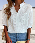 Serena | Elegant Puff Sleeve Blouse with V Neckline - Lumina