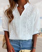 Serena | Elegant Puff Sleeve Blouse with V Neckline - Lumina
