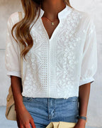 Serena | Elegant Puff Sleeve Blouse with V Neckline - Lumina