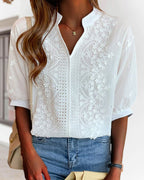 Serena | Elegant Puff Sleeve Blouse with V Neckline - Lumina