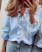 Serena | Elegant Ruffle Detail Blouse with V Neck - Lumina