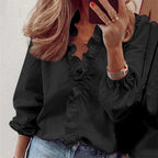 Serena | Elegant Ruffle Detail Blouse with V Neck - Lumina