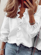 Serena | Elegant Ruffle Detail Blouse with V Neck - Lumina
