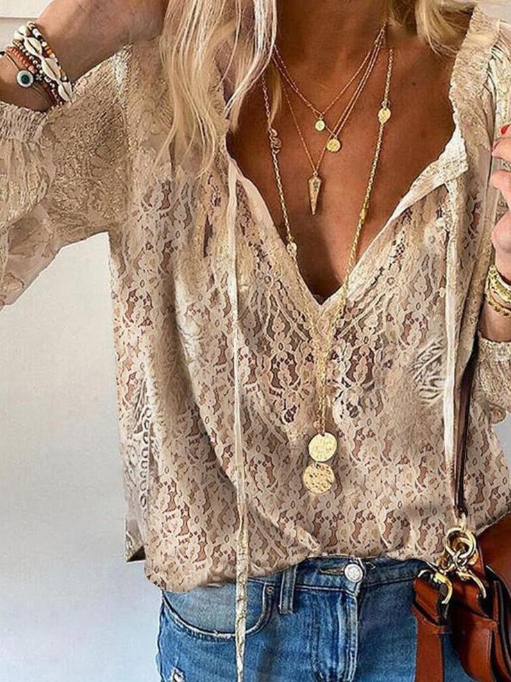 Victoria | Elegant Bohemian V-Neck Blouse with Decorative Detailing - Lumina