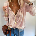 Victoria | Elegant Bohemian V-Neck Blouse with Decorative Detailing - Lumina
