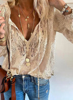 Victoria | Elegant Bohemian V-Neck Blouse with Decorative Detailing - Lumina