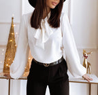 Victoria | Elegant Bow Tie Blouse with Puffed Sleeves - Lumina