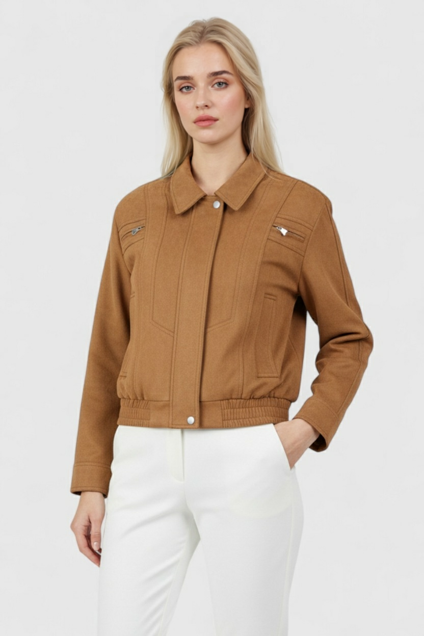 Victoria | Elegant Brown Bomber Jacket with Versatile Design - Lumina
