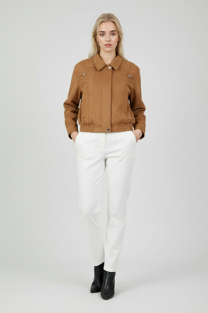 Victoria | Elegant Brown Bomber Jacket with Versatile Design - Lumina