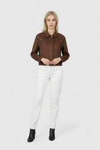 Victoria | Elegant Dark Brown Bomber Jacket with Versatile Style - Lumina