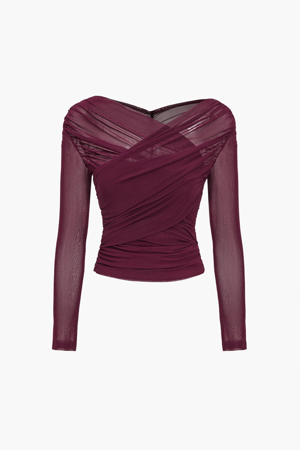 Victoria | Elegant Ruched Mesh Top with Long Sleeves - Lumina