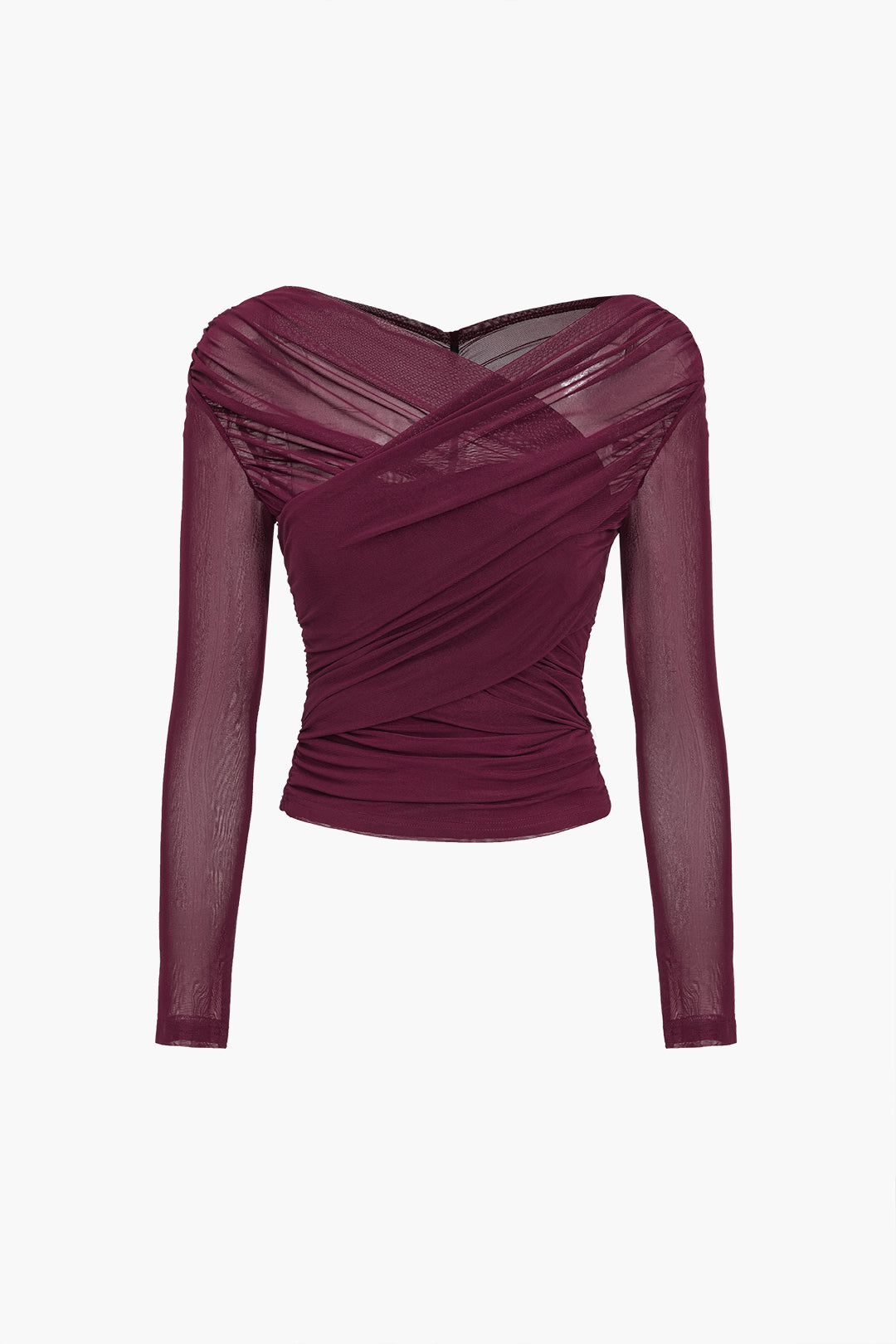 Victoria | Elegant Ruched Mesh Top with Long Sleeves - Lumina